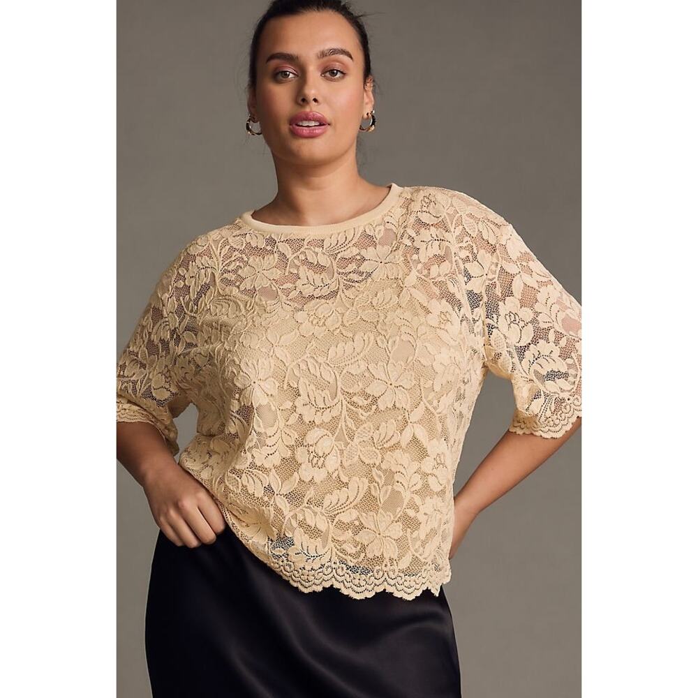 Anthropologie Dolan Left Coast Boxy Scalloped Lace Short Sleeve Large